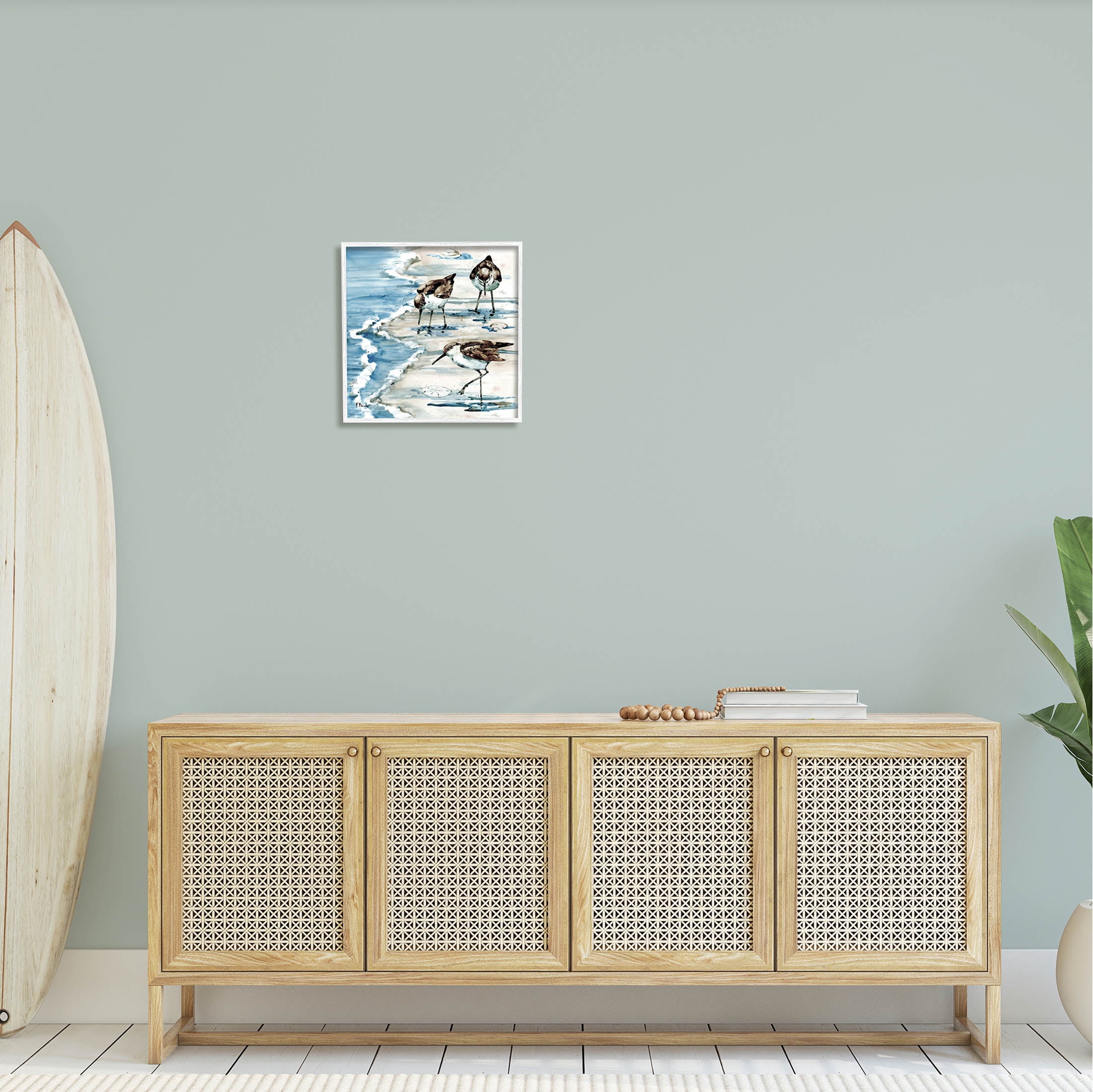 Stupell Industries Rockhampton Sandpipers Beach Grazing Painting White Framed Art Print Wall Art, Design by Paul Brent