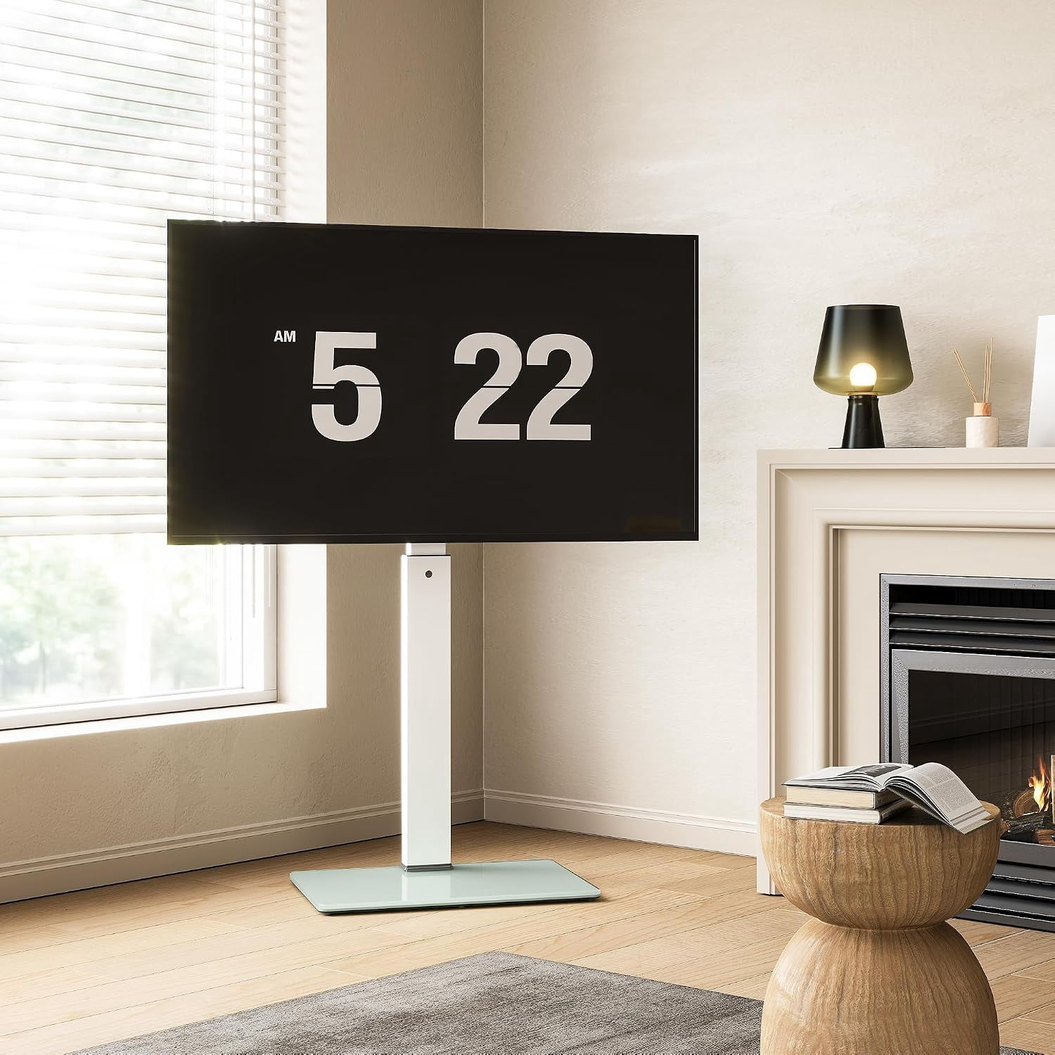 FITUEYES Floor TV Stand for 32–75 Inch TVs, White, Swivel Mount, Tempered Glass Base