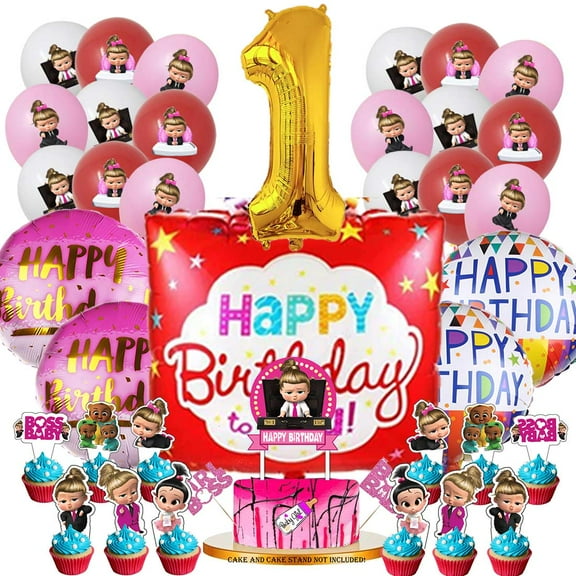 Boss Baby White Girl Party Supplies 1st Decor Kit Balloons Birthday Cake Topper Decorations