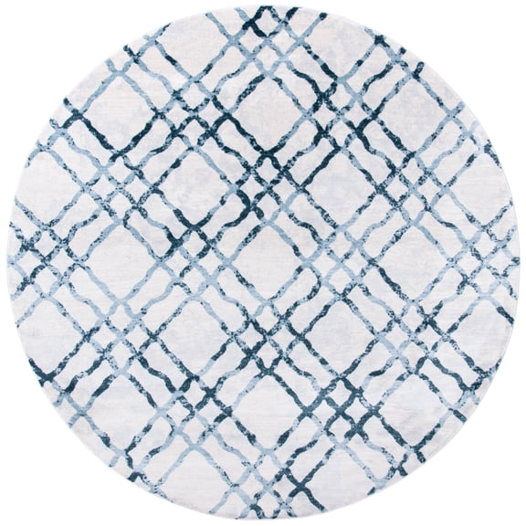 SAFAVIEH Martha Stewart Isabella Hughie Diamond Area Rug, Ivory/Turquoise, 6'7" x 6'7" Round