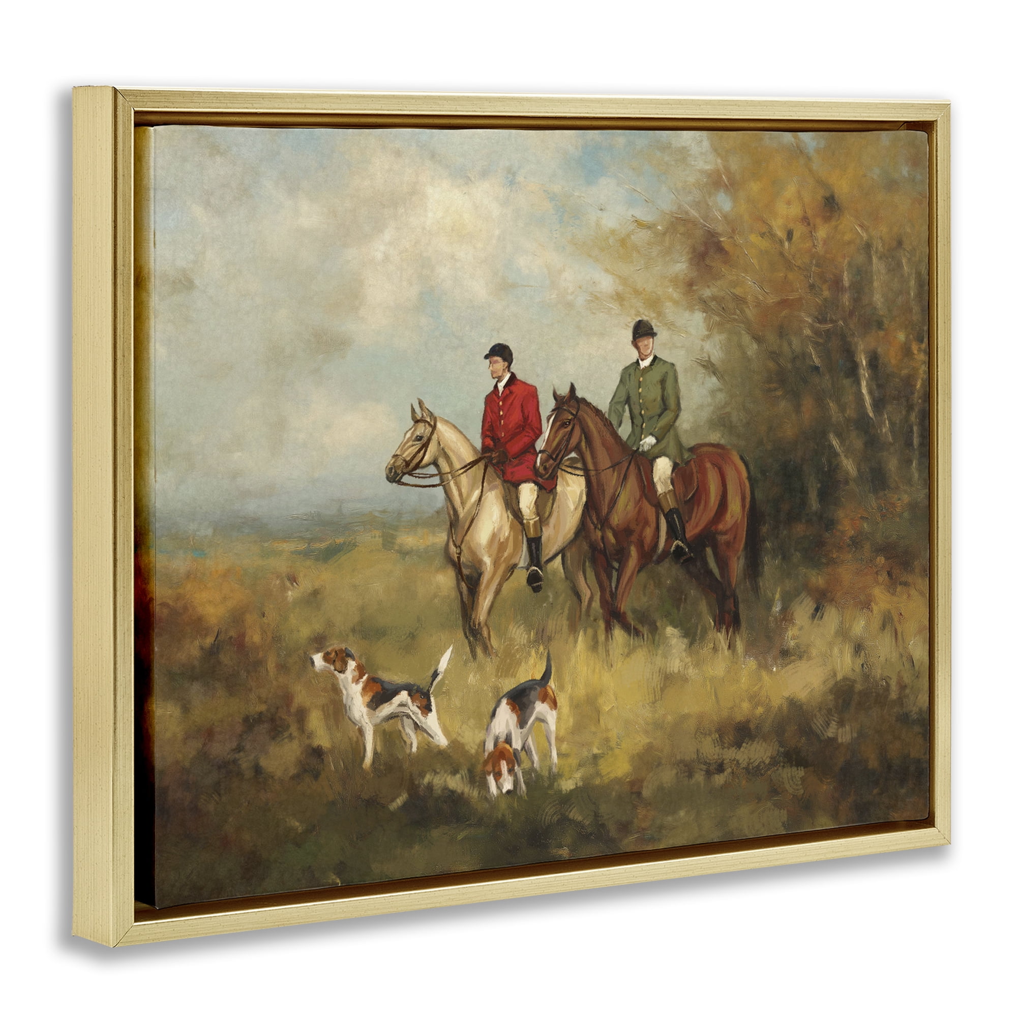 Stupell Industries Autumn Riders with Hounds Gold Framed Floater Canvas Wall Art, design by Ziwei Li