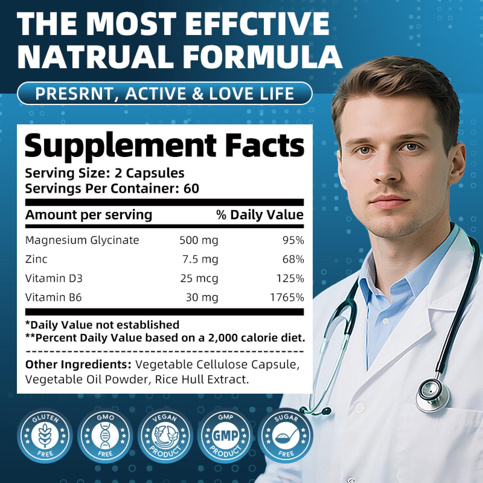 (3 Pack)Magnesium Glycinate Powder Capsules 500 mg - Heart, Muscle & Bone Health Support -120 Capsules