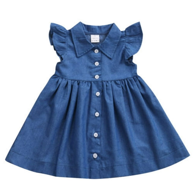 Robes pour Bébés Filles Décontractées Manches Mignonnes en Denim Princess Fête de Concours