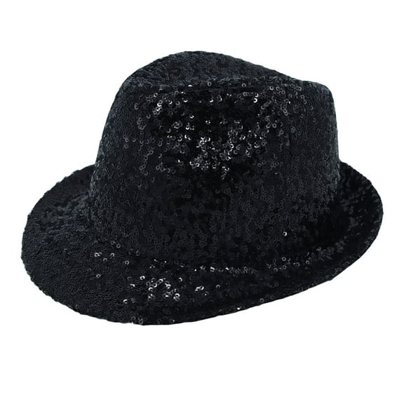 WITHMOONS Sequins Bling Fedora Hat Sparkle Shining Bucket Cap for Adults Costume YT61411 (Black)