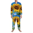 thumbnail image 3 of Hirioo Blue Sky Sunflower for Men's Pajama Sets 2 Piece Pjs Men's Long-Sleeved Pajama Set Button Down Sleepwear,S-XXL-Medium, 3 of 7