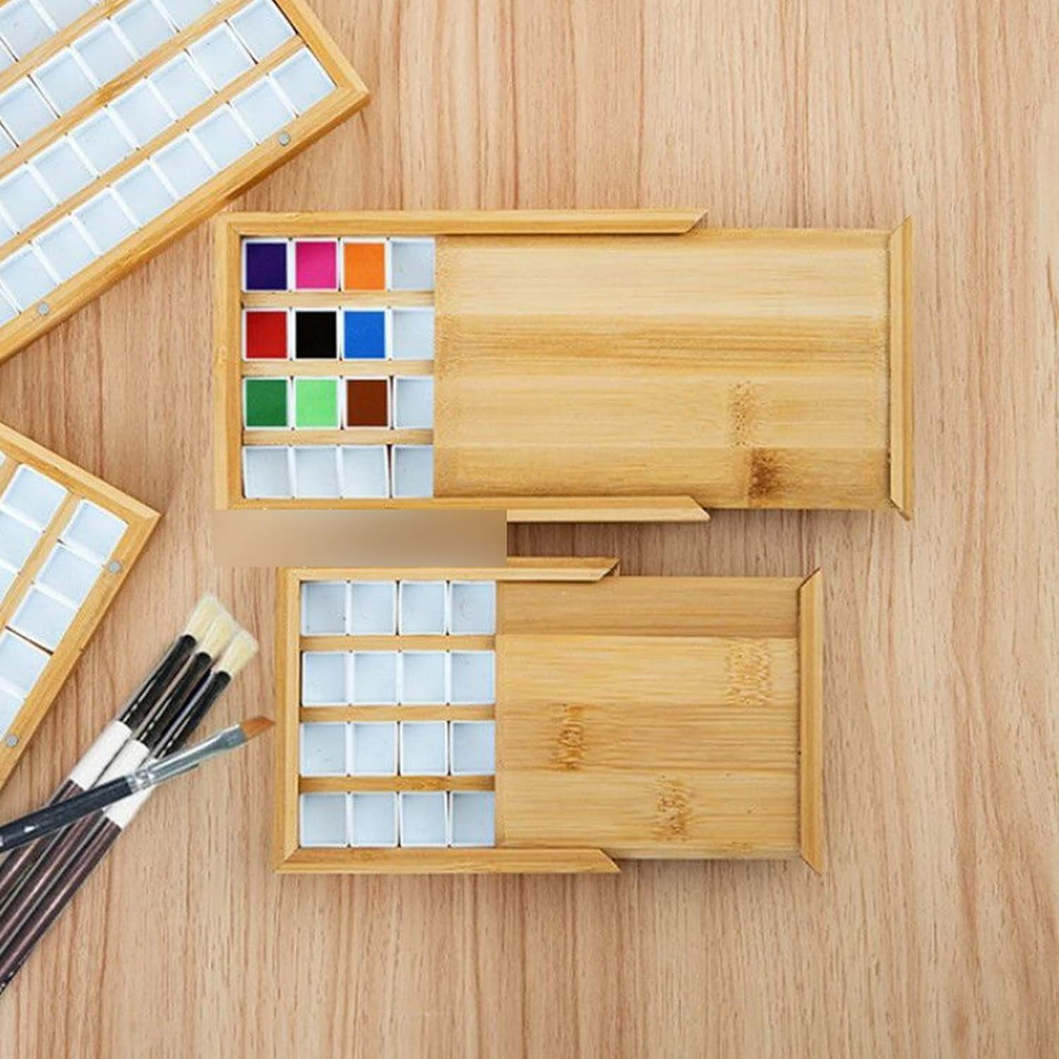 ABCISI 1 Piece 36 Grids Empty Watercolor Palette Box with Pull-Out Cover, Compartment Art Storage Case for Travel, Portable Design for Artists to Mix and Carry Watercolors Anywhere