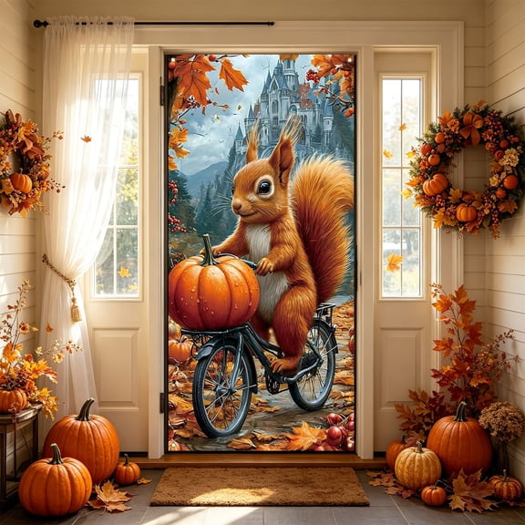 Yhmxh Thanksgiving Decoration Fall Door Cover, Autumn Pumpkin Front Door Banner Decor, Harvest Seasonal Door Backdrop, Farmhouse Front Door Hanging Decorations for Home Porch