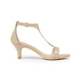 thumbnail image 3 of BLISSFUL STEP Women's Shoes T-Strap Embossed Kitten Heel Buckle Closure Open Toe Dress Sandals Nude 7, 3 of 7