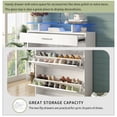 thumbnail image 3 of EUROCO 35" Shoe Rack Slim Entryway Organizer with 2 Flip Drawers,Shoe Storage Cabinet with Drawer and Tempered Glass Top,Free Standing Shoe Rack with LED Light for Hallway, White, 3 of 7