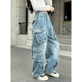 thumbnail image 5 of Girl's Pants Stylish Cargo Jeans Straight Leg Wide Fashionable Fall Denim Trousers, 5 of 8