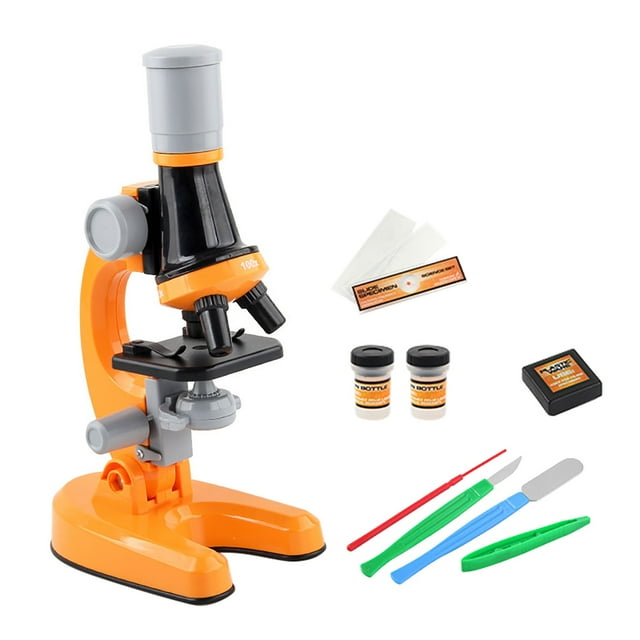 Orange Kids Microscope Science Kit With 100X-1200X Magnification Led Light Educational Stem Toy Lab Experiment Set For Beginners 8.66X4.72X3.15 Inches 0.71 Lbs