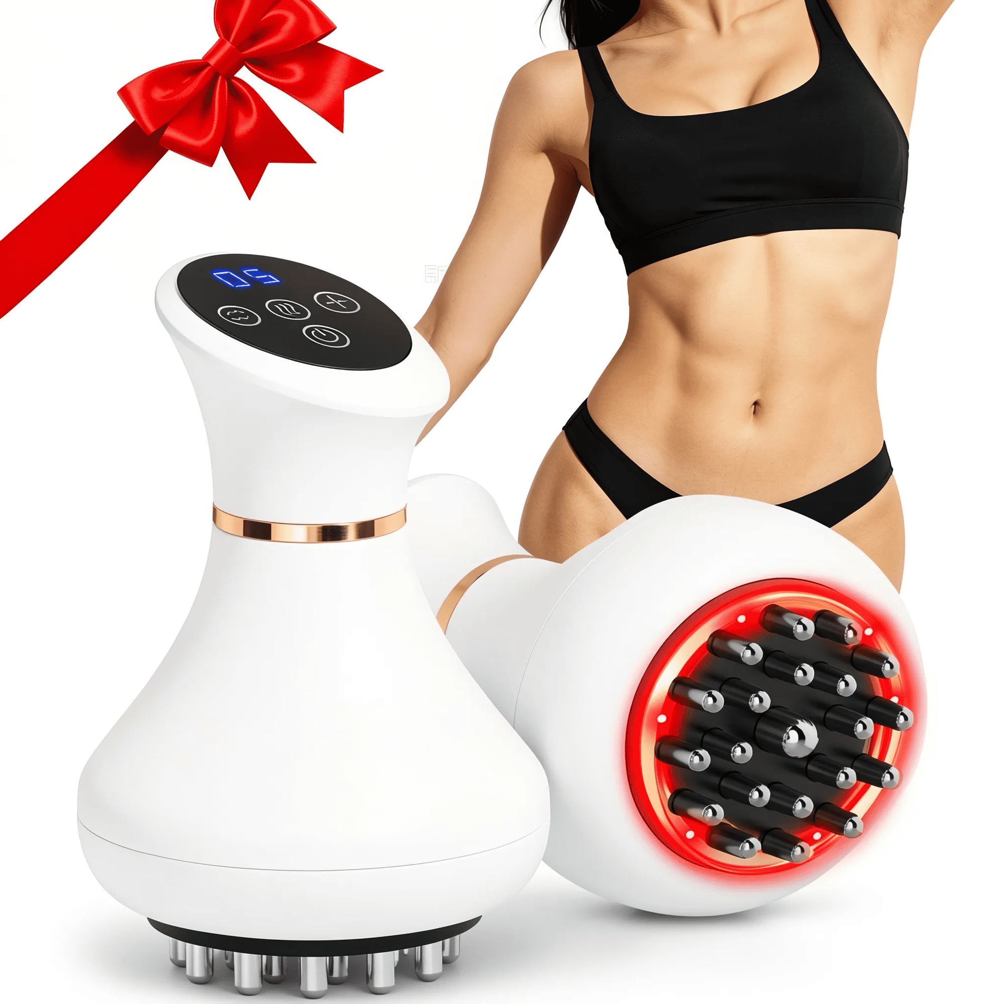 1 Handheld Body Massager with 21 Massage Nodes, 9 Levels, Red Light, Heat & Vibration, Cordless Rechargeable for Belly, Arms, Thighs