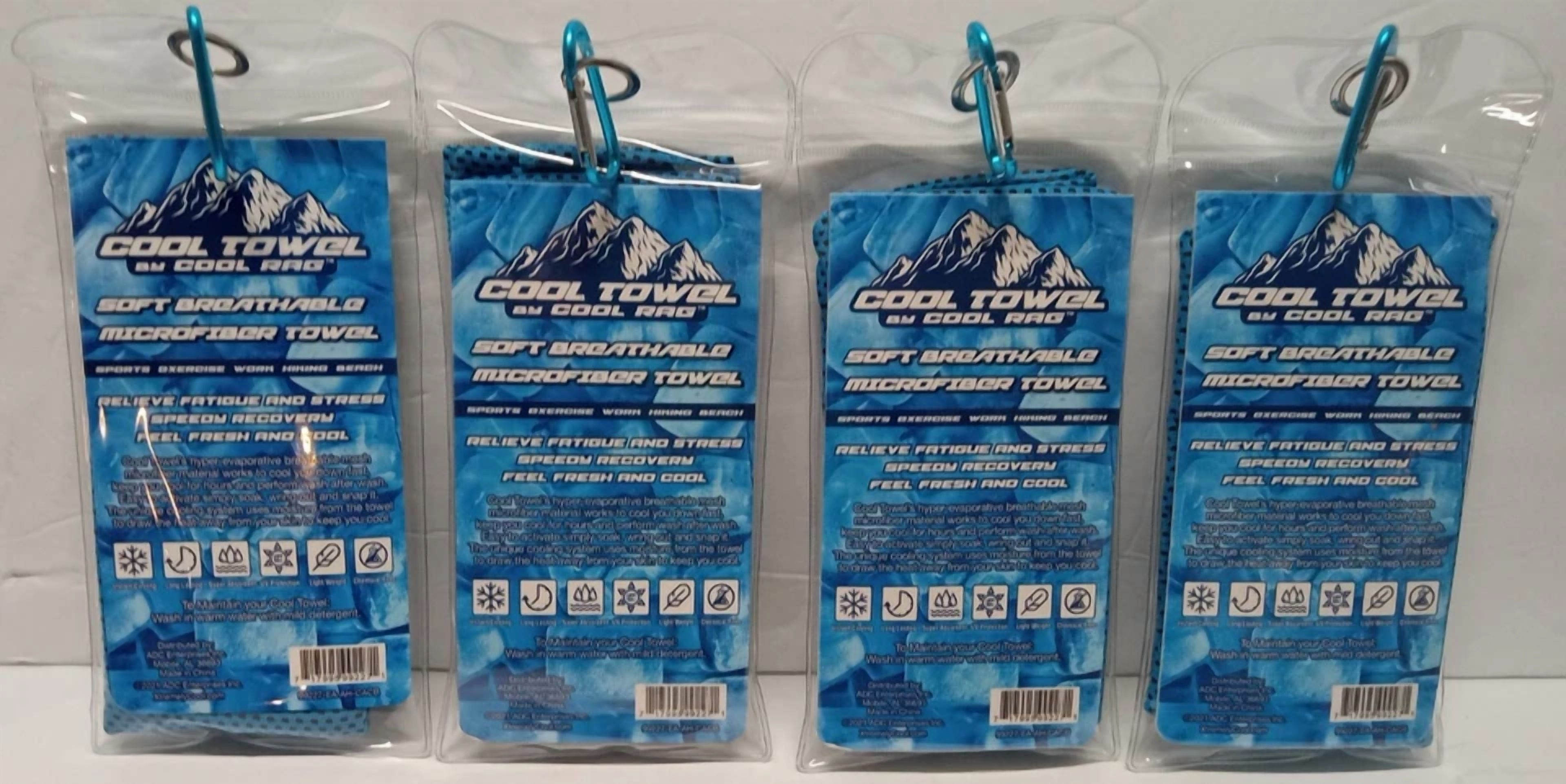 BUTTERFLY- Lot Of 4 Cool Towel By Cool Rag Soft Breathable Microfiber Towel Blue