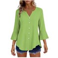 thumbnail image 3 of TAGOLD Womens 3/4 Sleeve V-Neck Blouses & Shirts Ruffle Hem Button Closure Loose V Neck Summer Top, 3 of 5