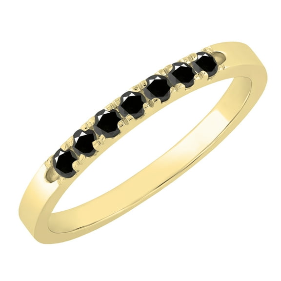 Dazzlingrock Collection Round Black Diamond 7 Stone Stackable Wedding Band for Women (0.26 ctw, Color Black, Clarity Opaque) in 10K Yellow Gold, Size 9