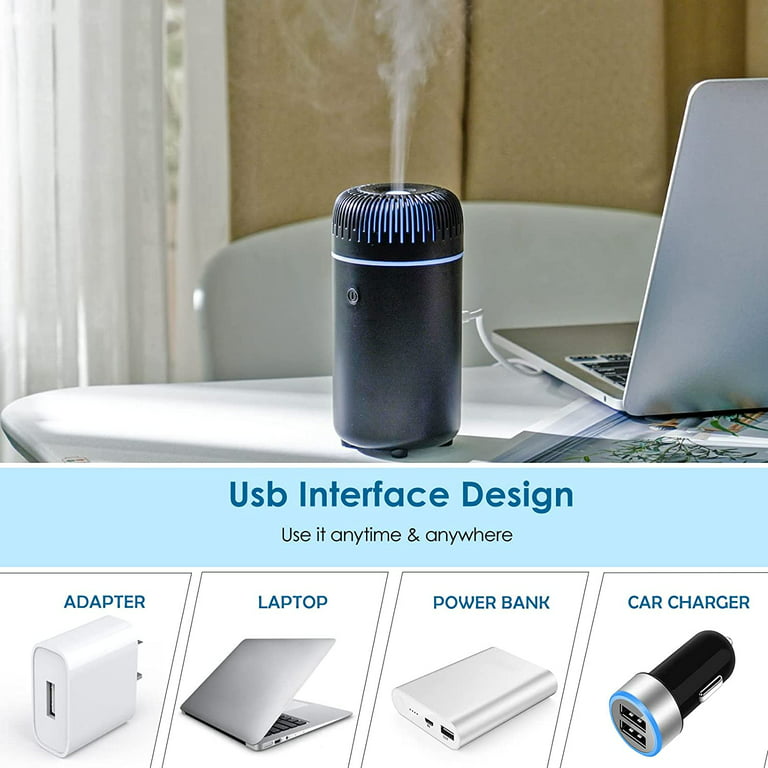Car Diffuser Humidifier Aromatherapy Essential Oil Diffuser USB Cool Mist  Mini Portable for Car Home Office Bedroom (Plain Black)