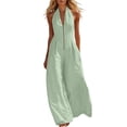thumbnail image 2 of MLCDZ Women's Zip Up Wide Leg V Neck Sleeveless One Piece Jumpsuit Dressy Casual Lightweight Breathable Summer Outdoor Activities Rompers with Pockets, 2 of 7