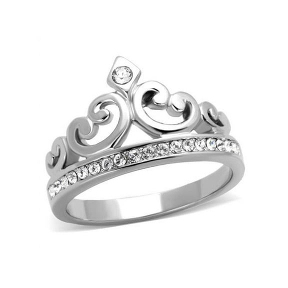Princess Royalty Crystal Crown Silver Stainless Steel Fashion Ring Women's Size 10