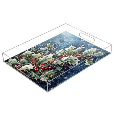 

Acrylic Tray 15.7*11.8*1.9 Inch Transparent Tray Food Tray Tea Cup Tray Serving Trays Cosmetics Storage Kitchen Table Bathroom Sundry Storage Lovely Holly and Mistletoe