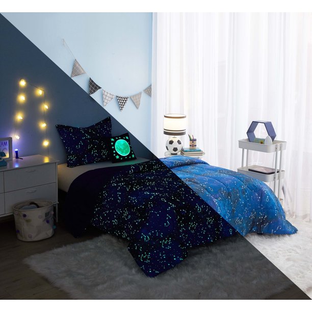 Your Zone Galaxy 5 Piece Glow In the Dark Comforter Set with Bonus