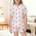 thumbnail image 4 of Girls Bow Print Pajama Short Sleeve Top Shorts Soft Loungewear Casual Comfortable Nightwear Kids 2 Piece Outfits White 9-10 Y, 4 of 5