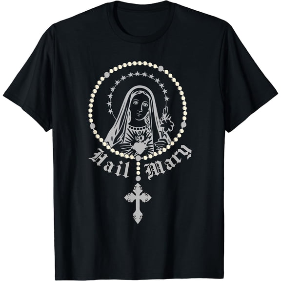 Hail Mary Prayer to Holy Mary Mother of God Catholic Gift T-Shirt Black 2X-Large
