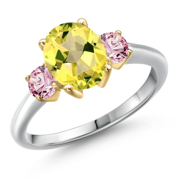 Gem Stone King 925 Silver and 10K Yellow Gold Canary Mystic Topaz and Pink Lab Grown Diamond Engagement Ring for Women | 2.50 Cttw | Oval 9X7MM | Gemstone November Birthstone | Size 8