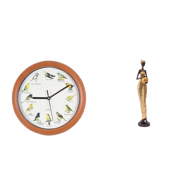 Reloj de pared de pájaro melódico con figura africana, escultura de mujer, reloj colgante decorativo para cocina, dormitorio, mesa y mueble de TV, dec