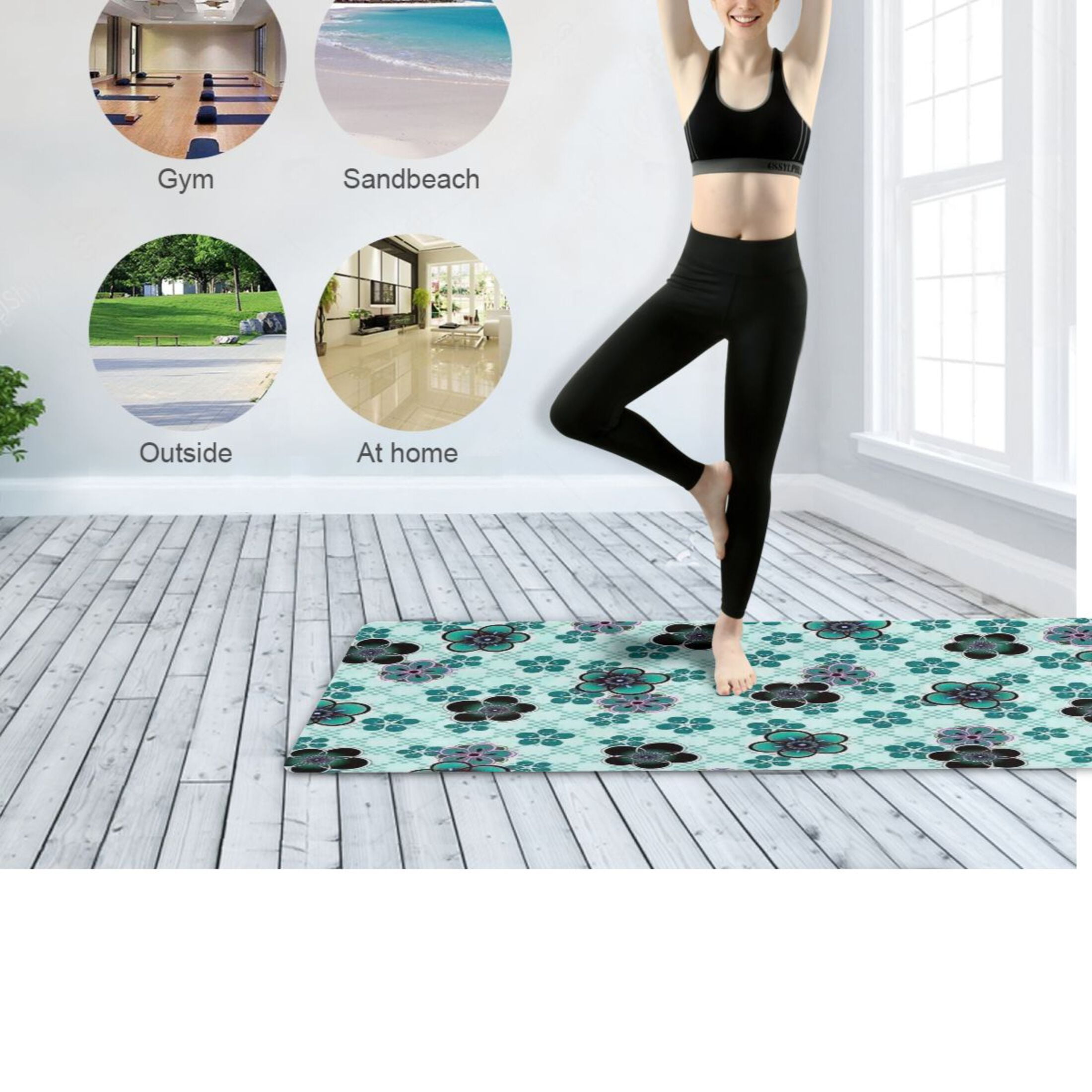 BZSMCE Yoga Mat Women Fitness Mat Aquatic Floral Mosaic Pattern