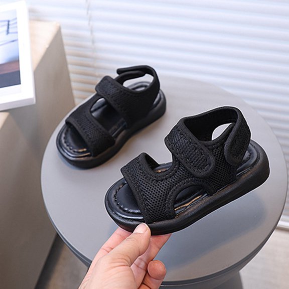 ITSAME Toddler Boys Sandals, Non-Slip Open Toe Adjustable Strap Summer Casual Comfortable Beach Sandals Black 12(Little Kids)