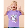 thumbnail image 4 of Lanbubble Girls Graphic T-Shirt Short Sleeve Tees with Unicorn Print Summer Casual Tops, Sizes 3-4, 4 of 8