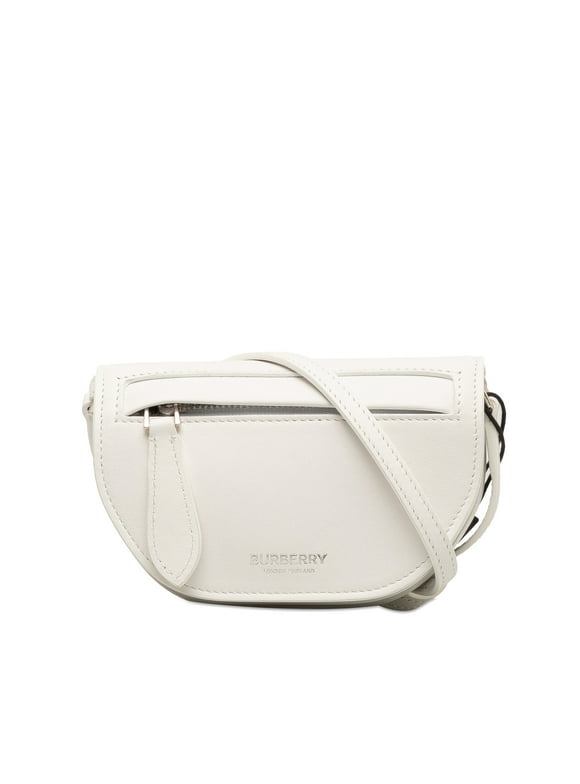 Pre-Owned Authenticated Burberry Mini Olympia Crossbody Bag Calf Leather White Unisex (Good)