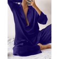 thumbnail image 5 of Women's Notched Collar Long Sleeve Top & Wide Leg Pants Loungewear Set L, 5 of 7