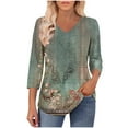 thumbnail image 4 of ZQUUVOU Womens T-Shirts Printed Casaul 3/4 Sleeve V-Neck Tunic Blouse(I-Olive Green,2XL), 4 of 8