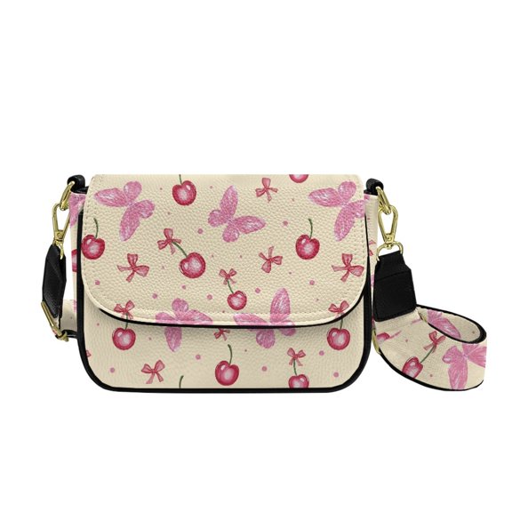 ZUXONGSY Butterfly Bow Cherry Print Shoulder Handbag for Women Mini Crossbody Bag Lightweight Satchel with Adjustable Wide Strap for Shopping Working