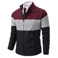 thumbnail image 3 of Maoxin Men's Jacket Men's And Winter And Thick Sweater Knitted Sweater Stand Up Collar Cardigan Color Blocking Outerwear Sweater Wine M, 3 of 4