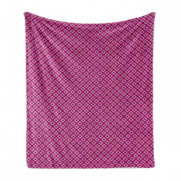 Abstract Soft Flannel Fleece Throw Blanket, Retro Geometric Floral Mosaic Pattern Shabby Diagonal Ethnic Boho, Cozy Plush for Indoor and Outdoor Use, 50" x 70", Dark Magenta Pink, by Ambesonne