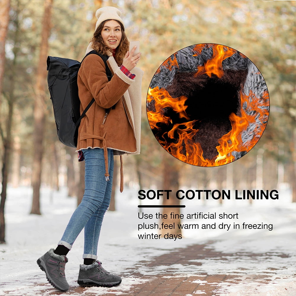 Ecetana Winter Snow Boots for Women Keep Warm Lined Ankle Booties Outdoor Hiking Shoes