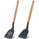 thumbnail image 1 of 2 Pieces Silicone Slotted Turner Set, Silicone Turner Spatula with Wood Handle, Heat Resistant, 1 of 3