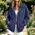 thumbnail image 2 of Akiihool Oversized Zip Up Hoodie Women's Zip Up Y2K Hoodies Casual Long Sleeve Track Jackets with Pockets Dark Blue,S, 2 of 6