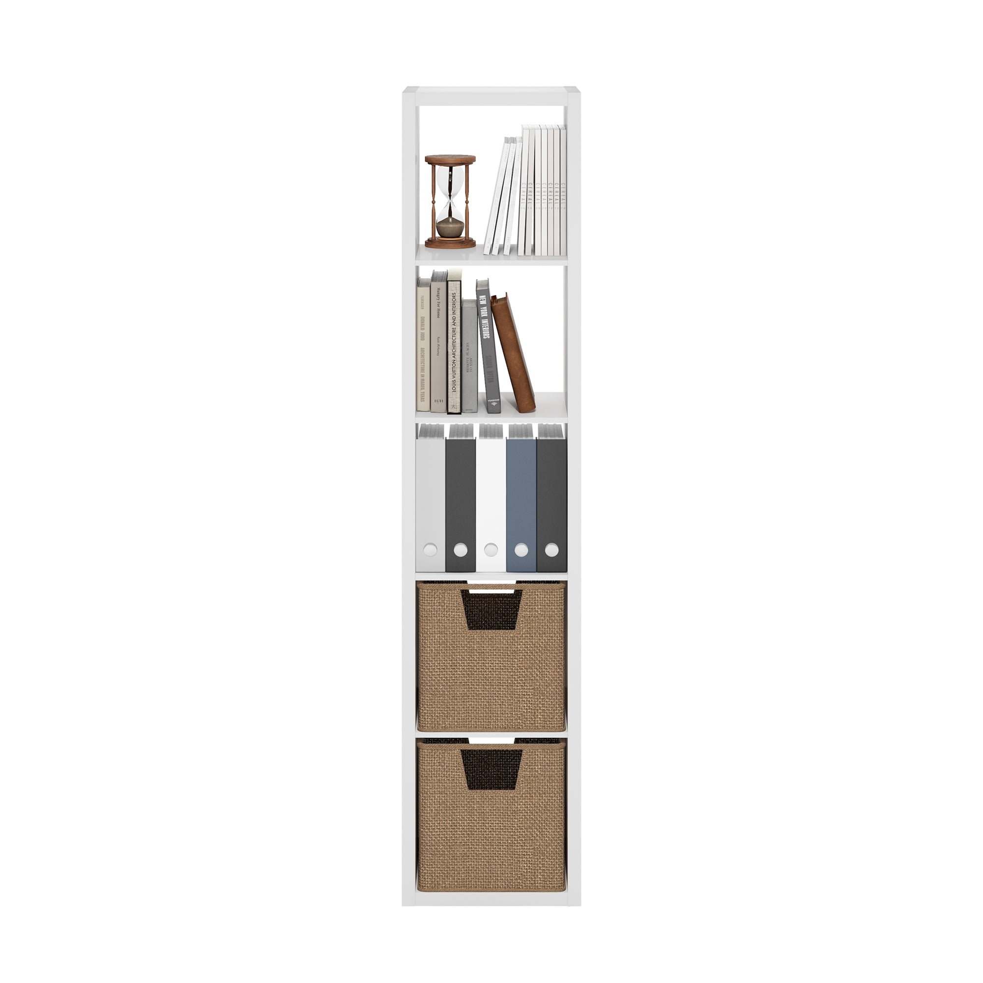 Furinno CUBICLE Book Shelf, 5-Cube Vertical Thick Frame Bookshelf, Horizontally & Vertically Reversible Bookcase with Open Back, 14.6 x 15.9 x 72, for Living Room, Bedroom, Home Office, White