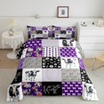 thumbnail image 2 of Milk Cow Queen Comforter Set Farm Animals Bedding Set,Western Cowboy Bull Cattle Bed Set Rustic Flowers Duvet Set,Purple Patchwork Buffalo Plaid Farmhouse Decor, 2 of 7
