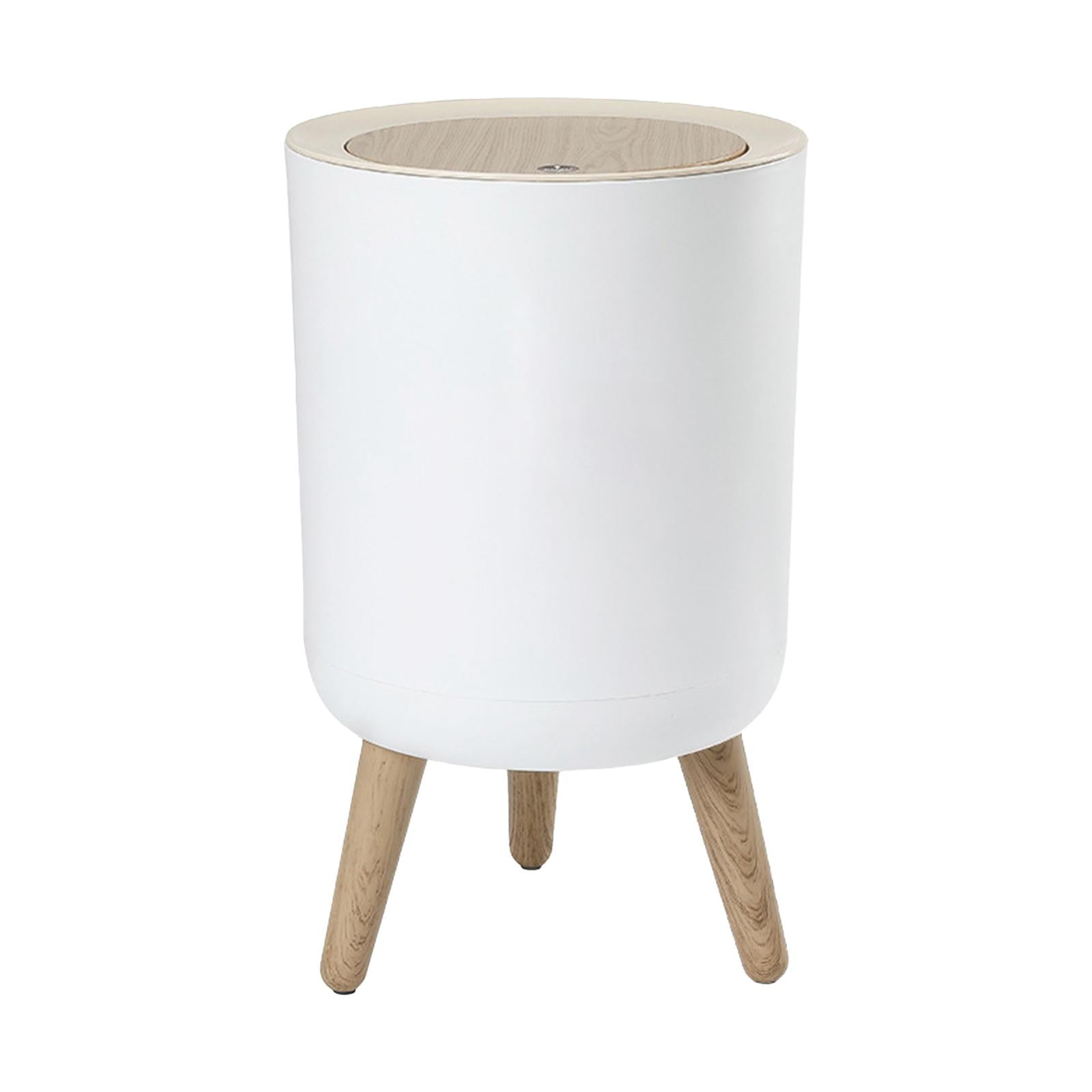 Nordic Trash Can with Lid Imitation Wood Grain Durable High Foot