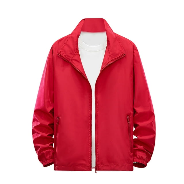 Fengqque Men's Slim Fit Lightweight Softshell Bomber Jacket Coat Fall Jackets for Men Red 16(XXXXL)
