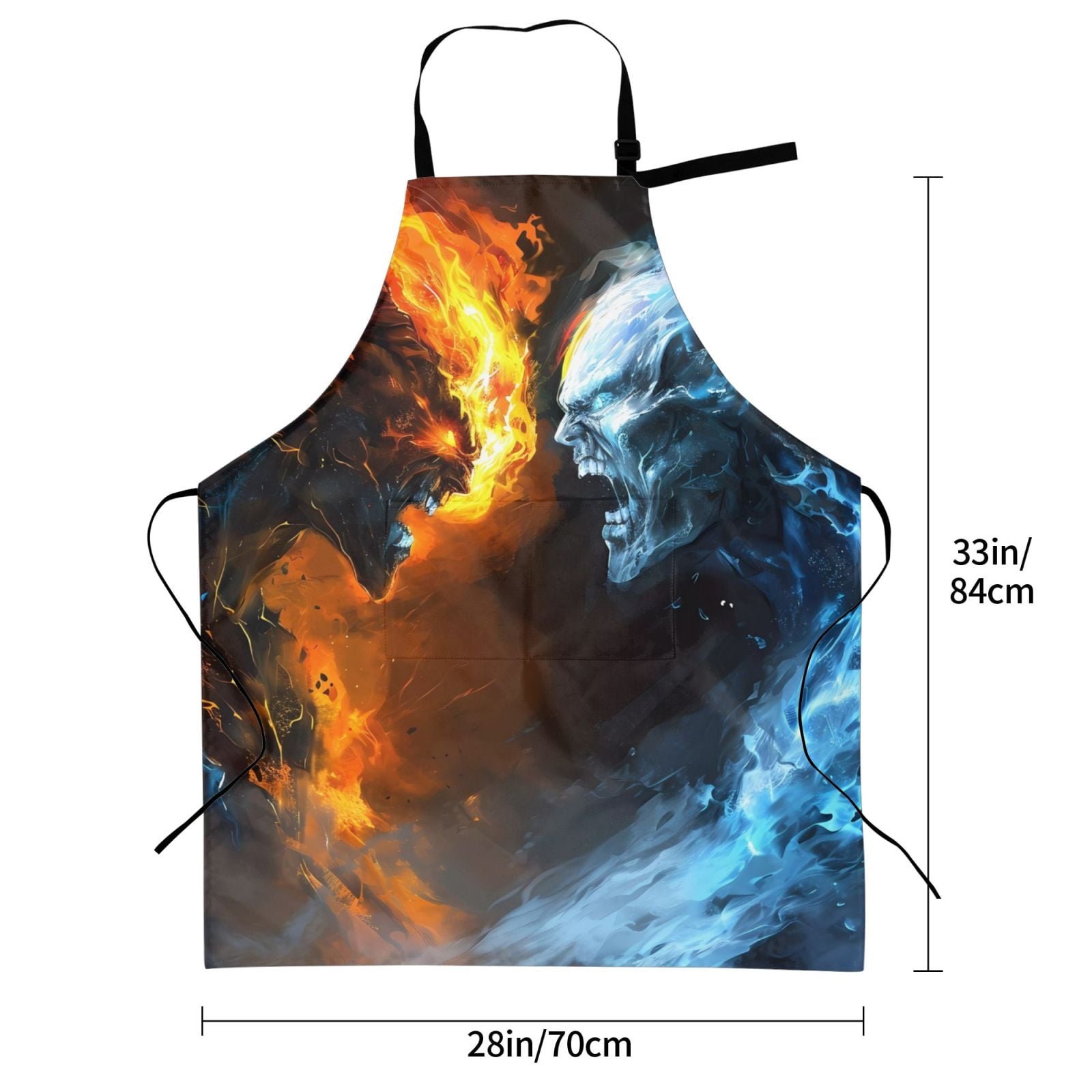 Kdxio Red And Blue Fire Skull Warrior Apron with Pockets Adjustable Kitchen Aprons for Men Women Waterproof Aprons for Cooking,Drawing,Crafting, Baking Household Cleaning