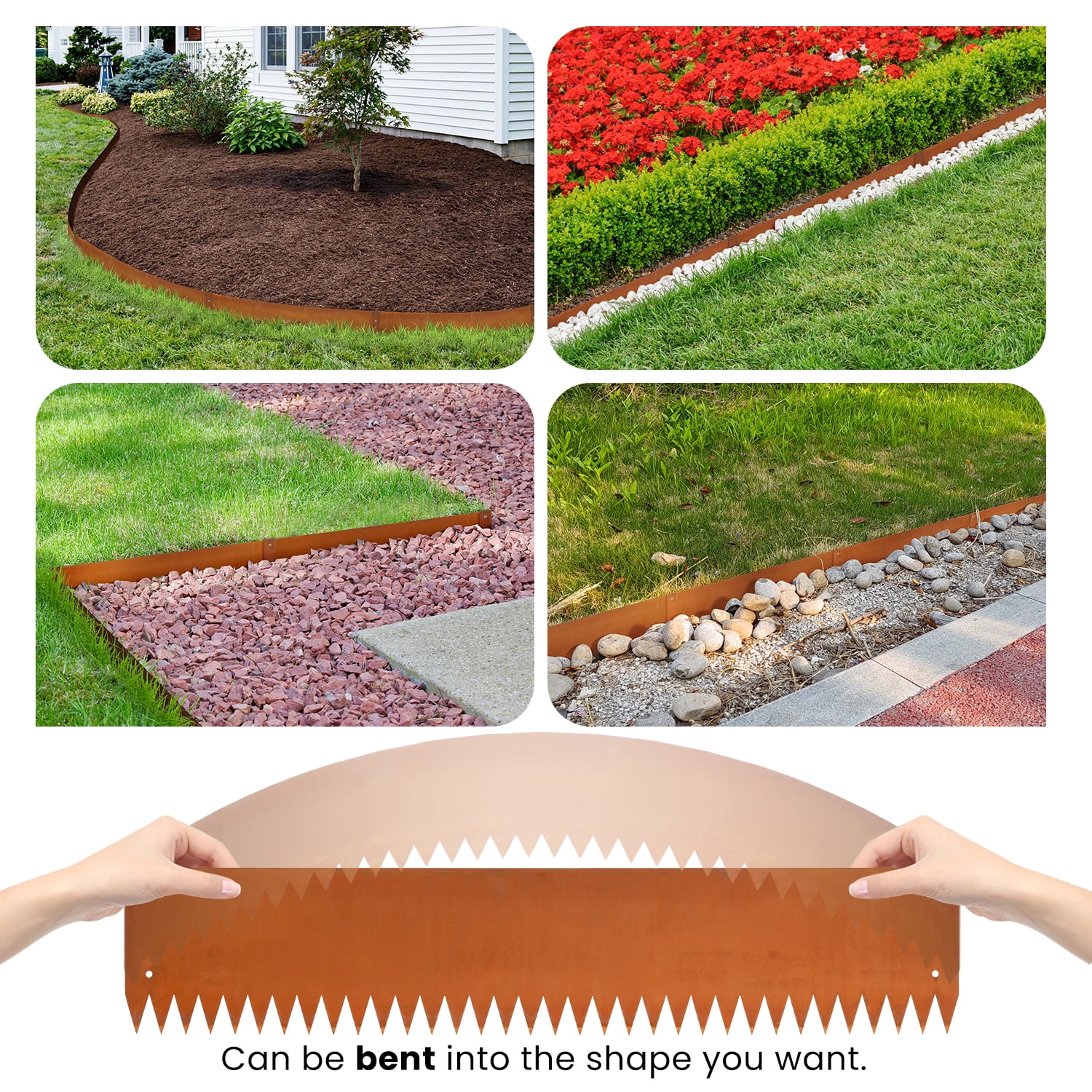 20FT Corten Steel Garden Edging, 8" Rusted Iron - Bendable Landscape Border for Flower Beds, Lawn/Yard, Hammer-in Design