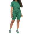 thumbnail image 2 of Daqian Womens Plus Size Shorts Women Casual Summer Home Pure Colour Short Sleeves Shorts 2 Piece Sports Suit Plus Size Shorts for Women Green 18, 2 of 5