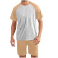 thumbnail image 2 of Jinhomg Men's Lightweight Pajama Sets Casual Raglan Sleeve Crew Neck T-Shirts with Elastic Waist Short Pants 2 Piece Big and Tall 5Xl Summer Lounge Sets Khaki XL, 2 of 4