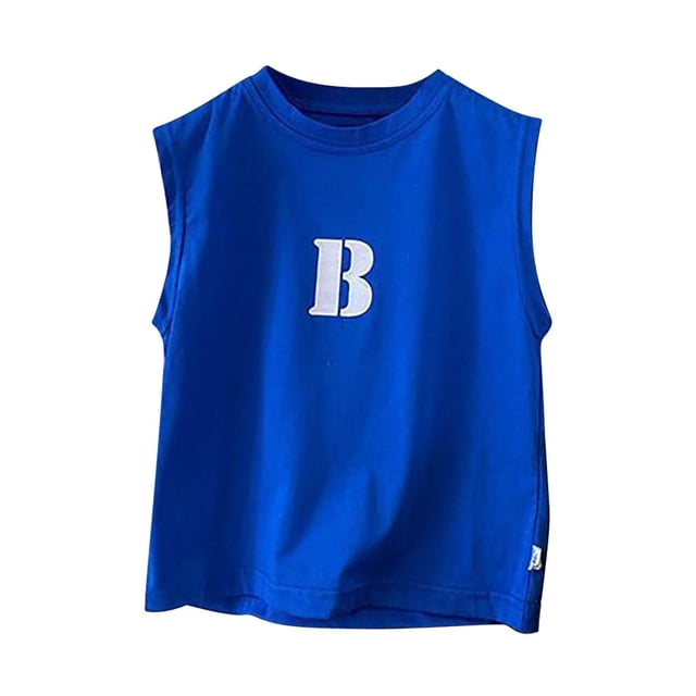 Gibobby Playeras Deportivas Camiseta sin mangas con letras informales holgadas para niños pequeños, bebés, niños y niñas, Top Cool(Azul, 7-8 Años)
