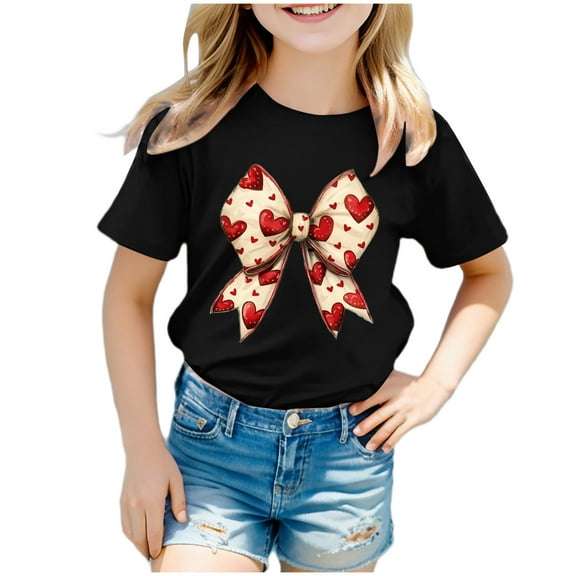 Godom Short Sleeve Shirt for Girls Glitter Print Cute Design Kids Tee Tops Girl Clothes